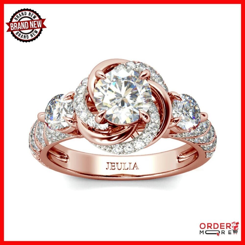3ct Halo Simulated Diamond Ring 925 Sterling Silver Rose Gold Plated